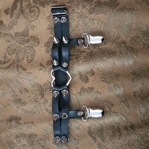 Black Faux Leather Heart With Spikes Garter Belt